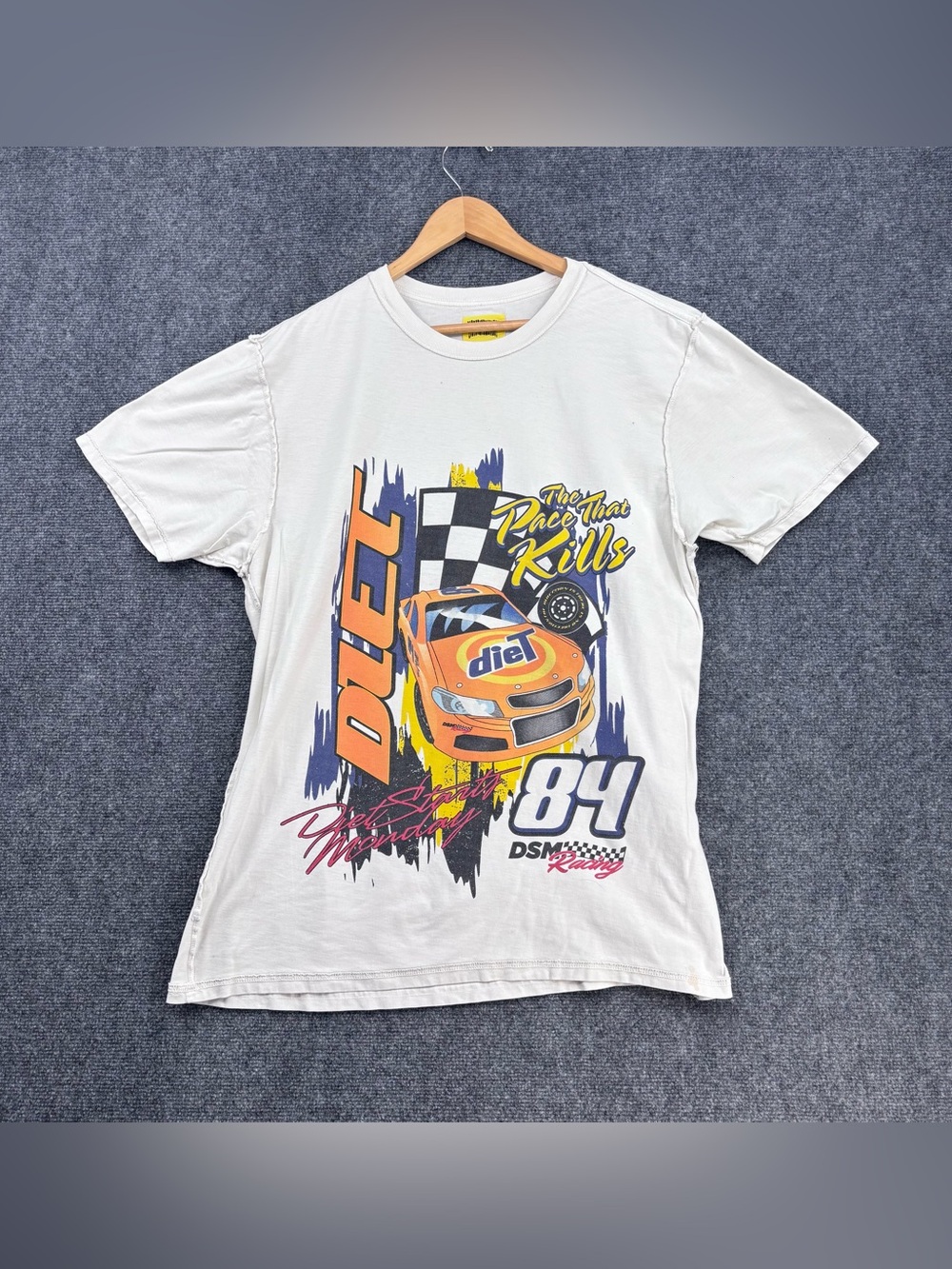 Diet Starts Monday White DSM Racing Grunge Streetwear Crew Neck T Shirt Men’s L